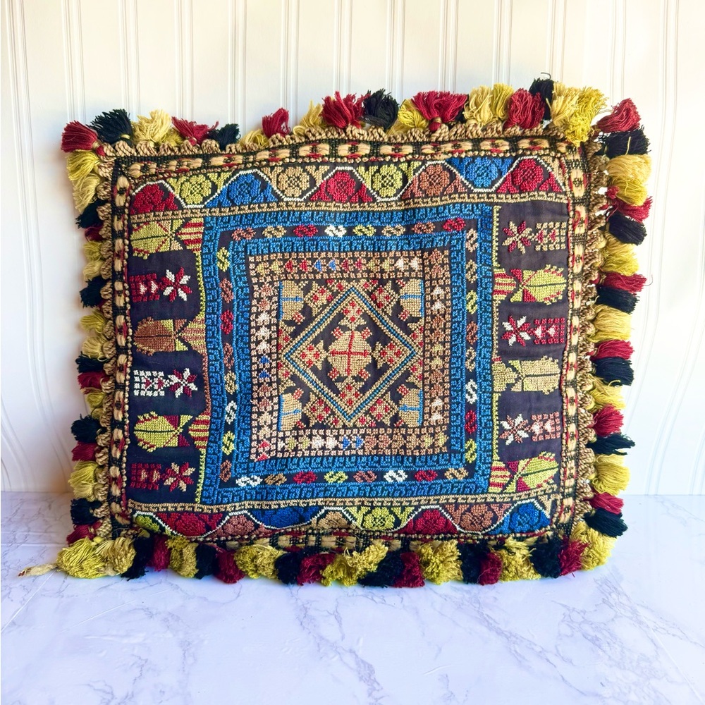 Vintage Afghan Embroidered Pillow